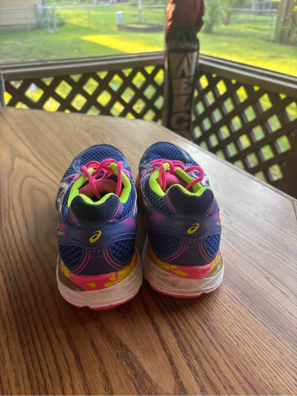 ASICS Blue Running Sneakers with Pink Laces & Lime Interior